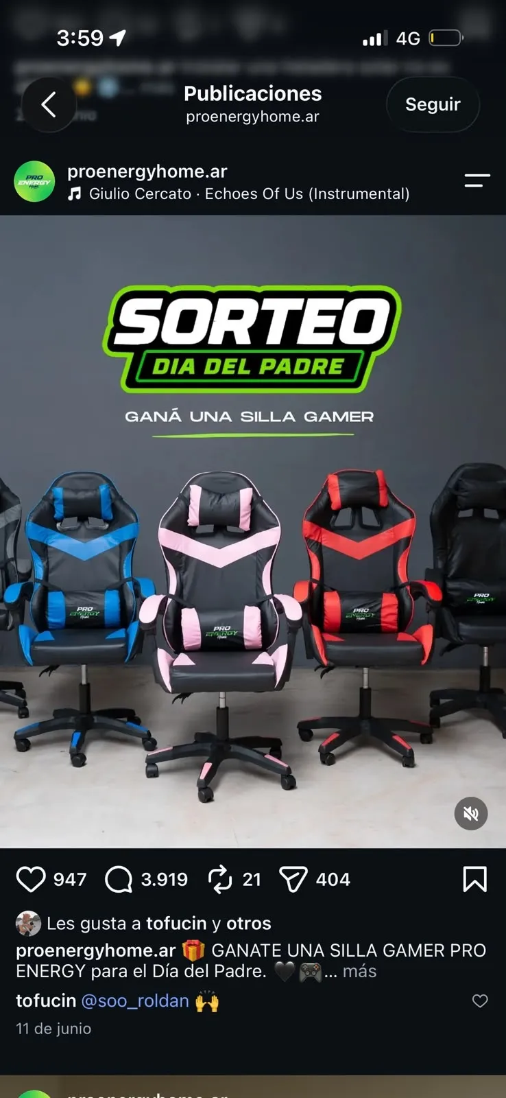 Reel de PRO ENERGY Home: Sorteo Día del Padre: ganá una silla gamer