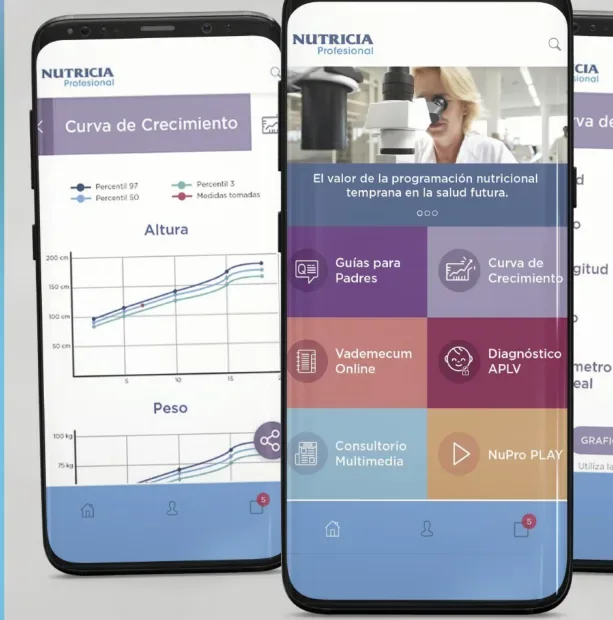 Pantallas de una app de seguimiento nutricional en dos celulares