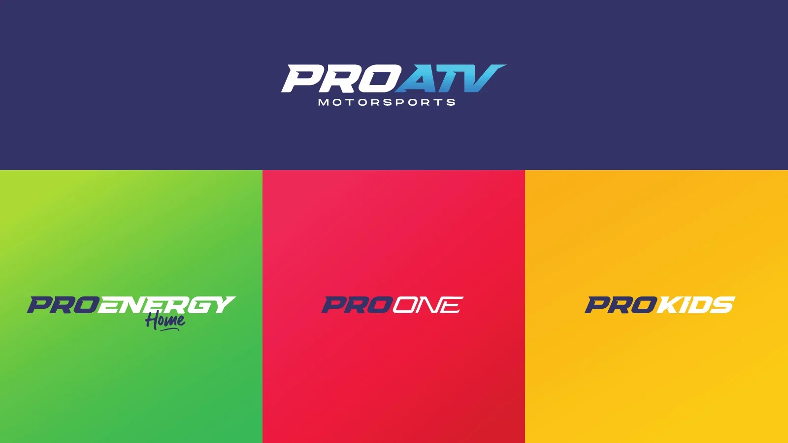 Colores de cada submarca: verde, rojo y amarillo junto al azul de PRO ATV