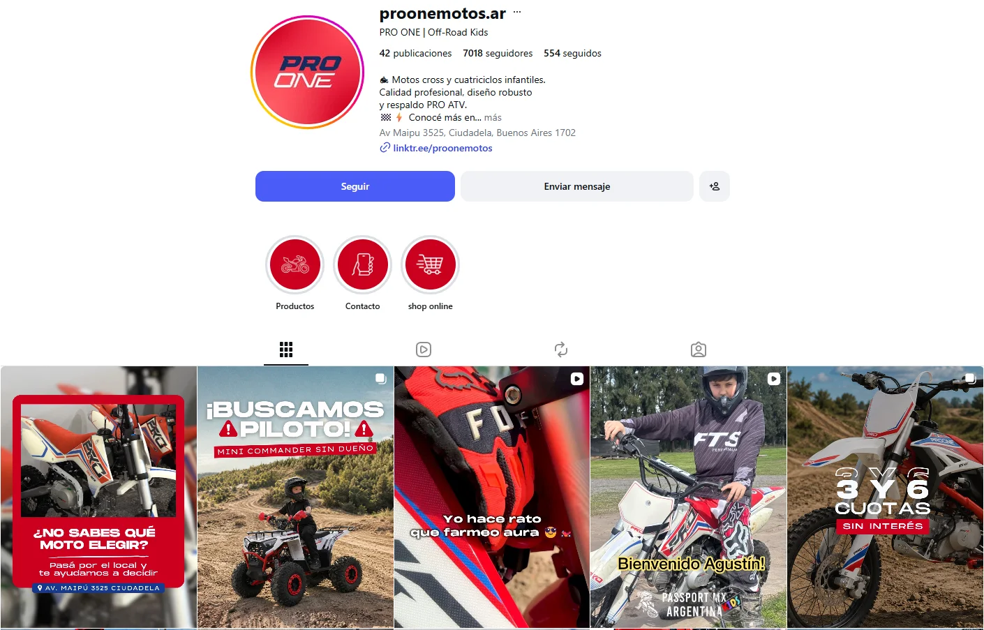 Captura del perfil de Instagram de PRO ONE